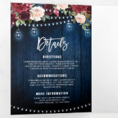 ブルゴーニュ赤海軍ストリングライトトリフォールド結婚ズ 三つ折り案内状 (内部最初)