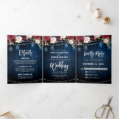 ブルゴーニュ赤海軍ストリングライトトリフォールド結婚ズ 三つ折り案内状 (内部)