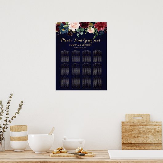 ブルゴーニュ赤海軍フローラボ素朴ホ座席表 ポスター (キッチン)