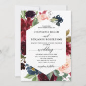 ブルゴーニュ赤海軍フローラモダンジオメト結婚リ 招待状 (正面)