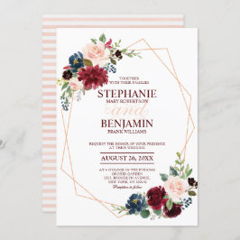 ブルゴーニュ赤海軍フローラモダンジオメト結婚リ 招待状