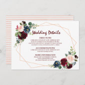 ブルゴーニュ赤海軍フローラ幾何学結婚詳細 エンクロージャーカード (正面/裏面)