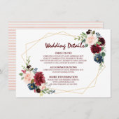 ブルゴーニュ赤海軍フローラ幾何学結婚詳細 エンクロージャーカード (正面/裏面)