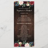 ブルゴーニュ赤海軍フローラ木製結婚式プログラム プログラム (正面)