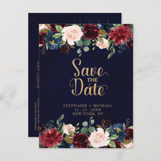 ブルゴーニュ赤海軍フローラ素朴ボホ日付を保存 案内ポストカード (正面/裏面)