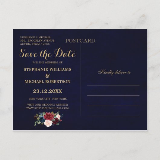 ブルゴーニュ赤海軍フローラ素朴ボホ日付を保存 案内ポストカード (裏面)