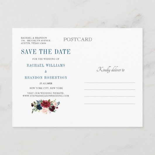 ブルゴーニュ赤海軍フローラ素朴ボホ日付を保存 案内ポストカード (裏面)