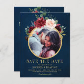 ブルゴーニュ赤海軍フローラ素朴ボホ日付を保存 案内状 (正面/裏面)