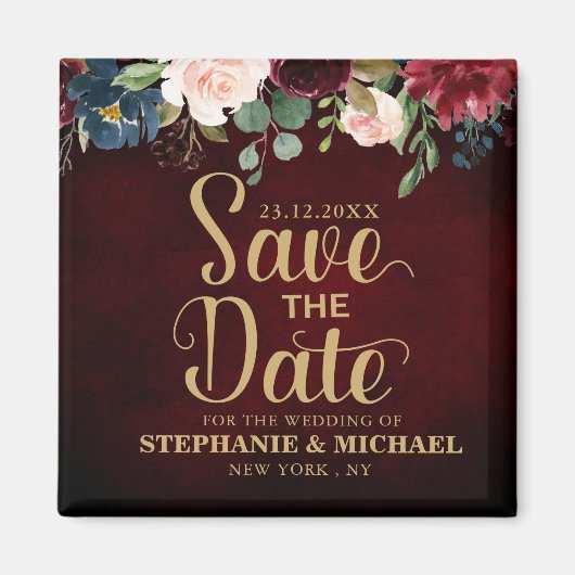 ブルゴーニュ赤海軍フローラ素朴ボーホデート マグネット (正面)