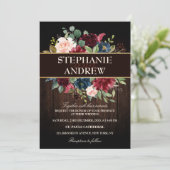 ブルゴーニュ赤海軍フローラ素朴木製結婚ズ 招待状 (スタンド正面)