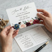 ブルゴーニュ赤海軍フローラ結婚式の日付を保存 ポストカード