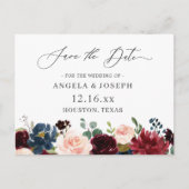 ブルゴーニュ赤海軍フローラ結婚式の日付を保存 ポストカード (正面)