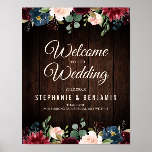 ブルゴーニュ赤海軍フローラ結婚木製看板 ポスター (正面)