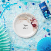 ブルゴーニュ赤熱帯パンパスグラス結婚ズ ペーパープレート (パーティー)