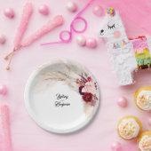 ブルゴーニュ赤熱帯パンパスグラス結婚ズ ペーパープレート (パーティー)