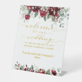 ブルゴーニュ赤牡丹と金ゴールドファンシーフォント書 台座サイン (正面)