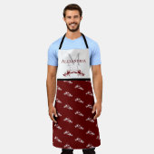 ブルゴーニュ赤白モノグラム名ロブスターパターン エプロン (着用した状態)
