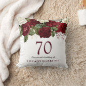 ブルゴーニュ赤白ローズギフト70誕生日 クッション (ブランケット)