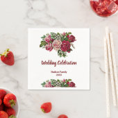 ブルゴーニュ赤素朴バラフローラカントリーウェディング スタンダードカクテルナプキン (インサイチュ)