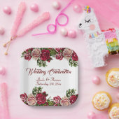 ブルゴーニュ赤素朴バラフローラカントリーウェディング ペーパープレート (パーティー)