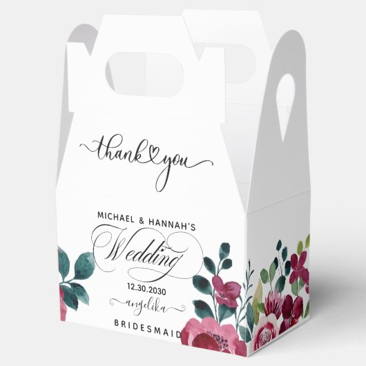 ブルゴーニュ赤素朴フローラボホ結婚の感謝 フェイバーボックス (オープン)