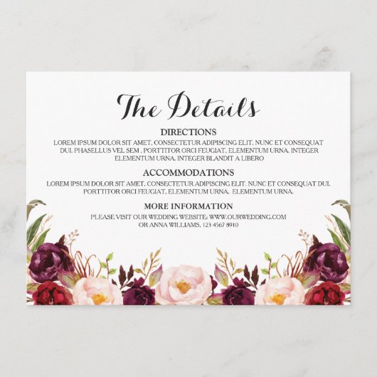 ブルゴーニュ赤素朴フローラ結婚詳細 エンクロージャーカード (正面)