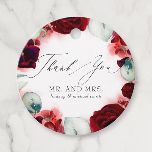 ブルゴーニュ赤結婚花ありがとう フェイバータグ (正面)