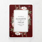 ブルゴーニュ赤赤面ピンクフローラオールインワン結婚ズ 三つ折り招待状 (カバー)
