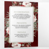 ブルゴーニュ赤赤面ピンクフローラオールインワン結婚ズ 三つ折り招待状 (内部最初)