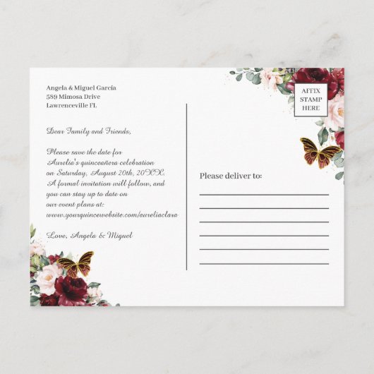 ブルゴーニュ赤赤面ピンクフローラキンセアニラ写真S 案内ポストカード (裏面)