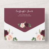 ブルゴーニュ赤赤面ピンクフローラユーカリ結婚ス オールインワン招待状 (裏面)