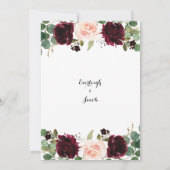 ブルゴーニュ赤赤面ピンクフローラユーカリ結婚ス 招待状 (裏面)