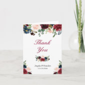 ブルゴーニュ赤赤面ブルーフローラありがとう サンキューカード (正面)