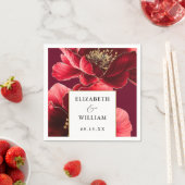 ブルゴーニュ赤金ゴールドエレガントモダンフローラ結婚の スタンダードカクテルナプキン (インサイチュ)