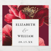 ブルゴーニュ赤金ゴールドエレガントモダンフローラ結婚の スパークリングワインラベル (シングルラベル)