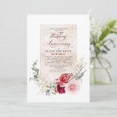 ブルゴーニュ赤金ゴールドピンク結婚フローラ記念日 招待状 (スタンド正面)