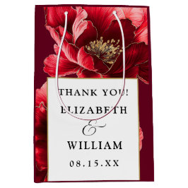 ブルゴーニュ赤金ゴールドモダンフローラ結婚サンキュー ミディアムペーパーバッグ