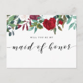 ブルゴーニュ赤開花が私のメイド・オブ・オーナー(花嫁付き添い人) インビテーションポストカード (正面)