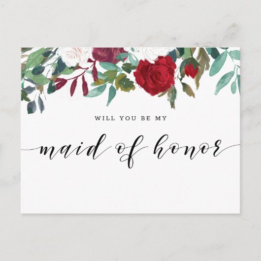 ブルゴーニュ赤開花が私のメイド・オブ・オーナー(花嫁付き添い人) インビテーションポストカード (正面)