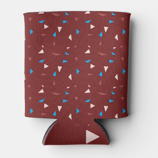 ブルゴーニュ赤青抽象芸術三角形シェイプパターン 缶クーラー (正面)