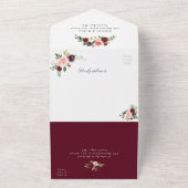 ブルゴーニュ赤面の水色フローラ幾何学的 オールインワン招待状 (外側)