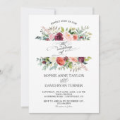 ブルゴーニュ赤面アイボリーフラワーフレーム結婚ズ 招待状 (正面)