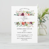 ブルゴーニュ赤面アイボリーフラワーフレーム結婚ズ 招待状 (スタンド正面)