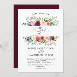 ブルゴーニュ赤面アイボリーフラワーフレーム結婚ズ 招待状