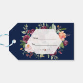 ブルゴーニュ赤面アイボリーフローラダークブルー結婚ズ ギフトタグ (裏面横)