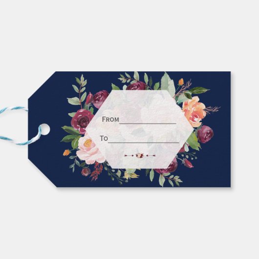 ブルゴーニュ赤面アイボリーフローラダークブルー結婚ズ ギフトタグ (裏面横)