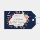 ブルゴーニュ赤面アイボリーフローラダークブルー結婚ズ ギフトタグ (正面(横))