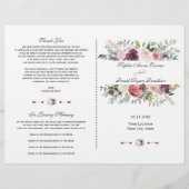 ブルゴーニュ赤面アイボリーフローラフレーム結婚式 プログラム (正面)