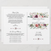 ブルゴーニュ赤面アイボリーフローラフレーム結婚式 プログラム (正面/裏面)