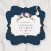 ブルゴーニュ赤面アイボリーフローラ金ゴールドネイビーブルー結婚ズ フェイバータグ (裏面)